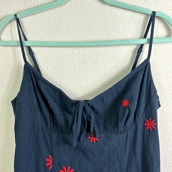 Lulus Adorable Dream Navy Blue Embroidered Empire Waist Midi Dress Floral sz M - Picture 9 of 13